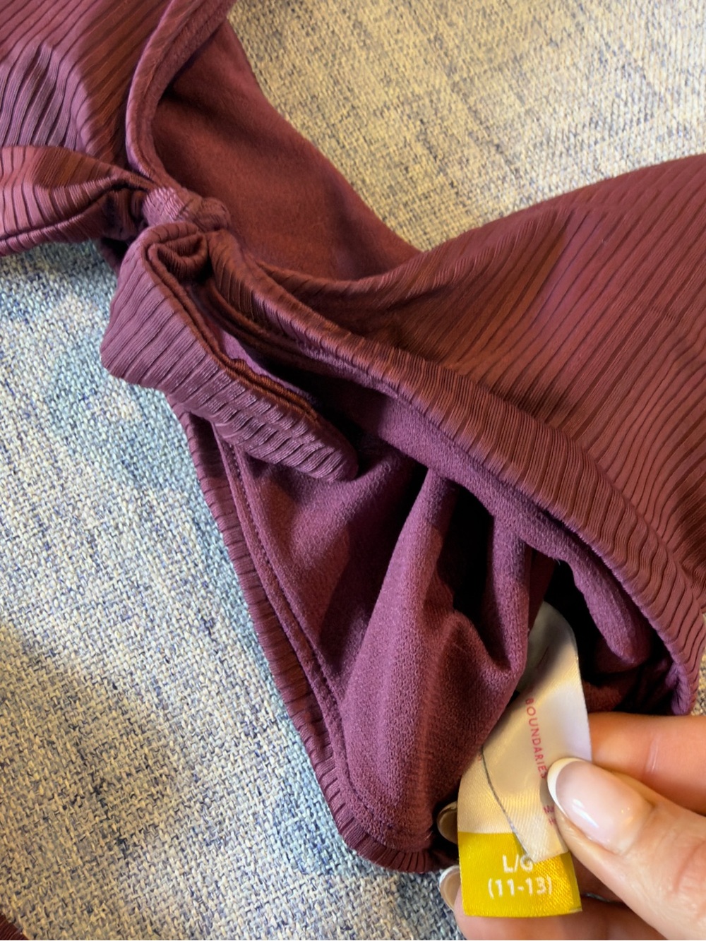 No Boundaries Maroon Ribbed Tie-Front Bikini Set - Picture 6 of 7